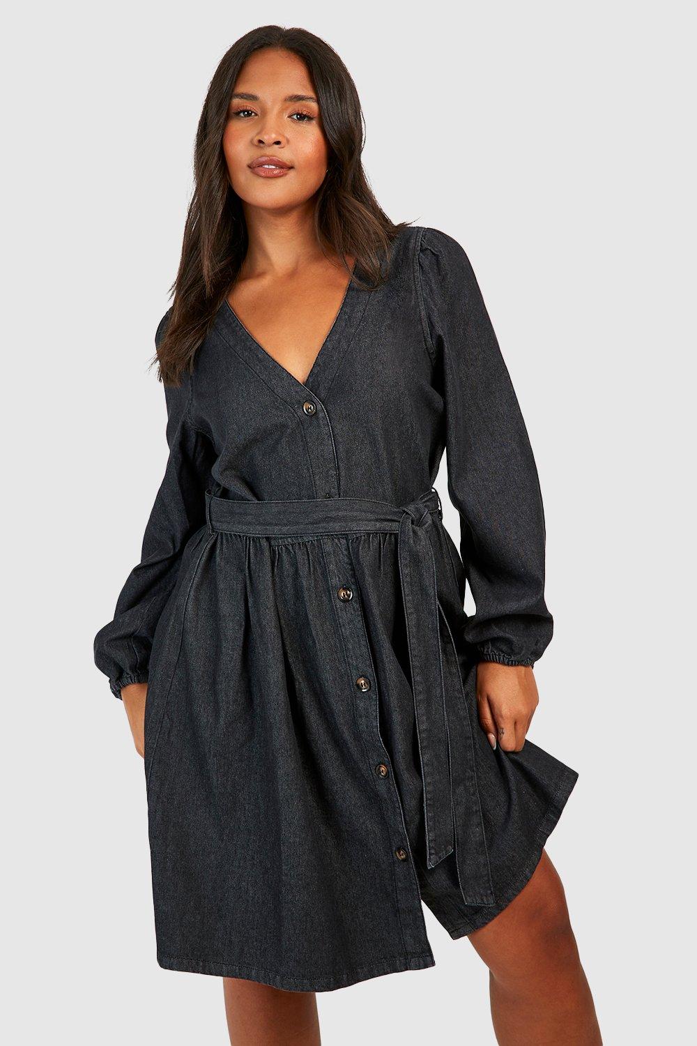 Denim overall skater dress sales